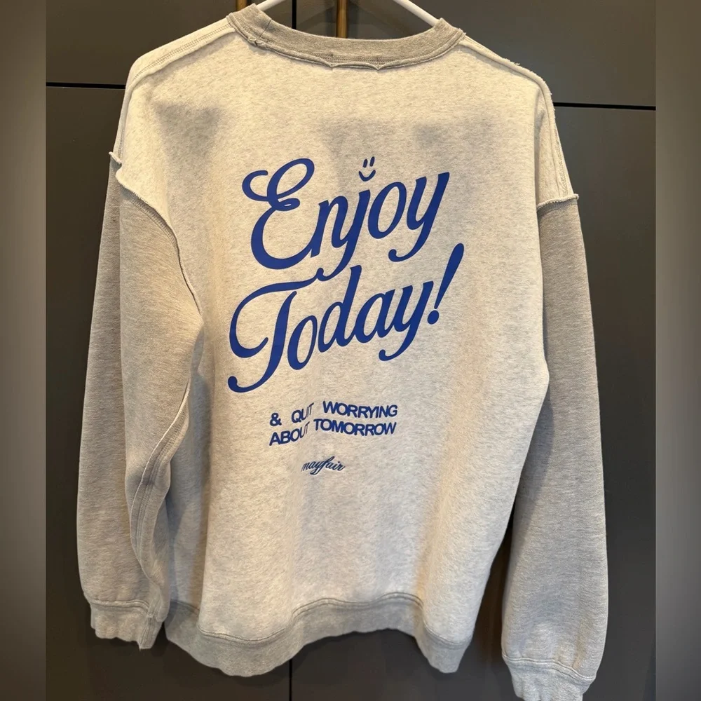 Mayfair 'Enjoy Today' Cream & Gray Graphic Sweatshirt - Picture 3 of 7